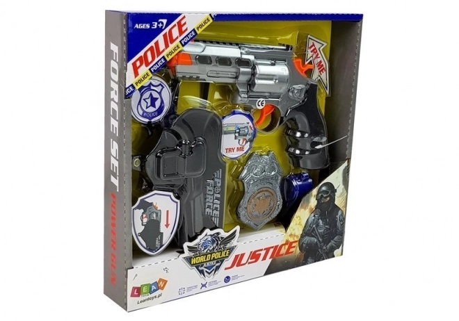 Police Toy Set with Revolver, Badge, Holster, and Whistle