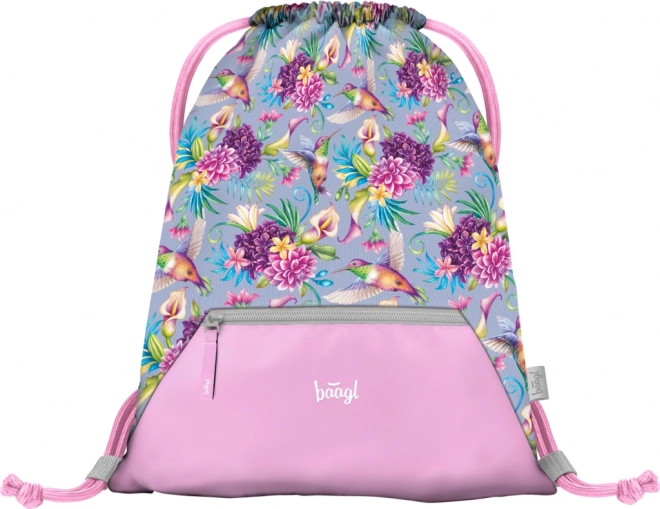 Baagl Hummingbird Drawstring Bag with Pocket