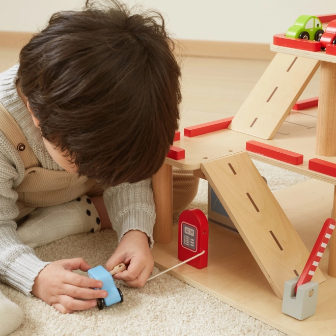 Wooden Parking Garage Set with Elevator