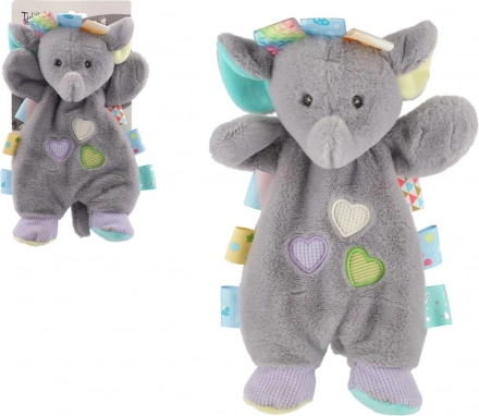 pluche knuffeldoekje olifant 25 cm met kleurrijke labeltjes