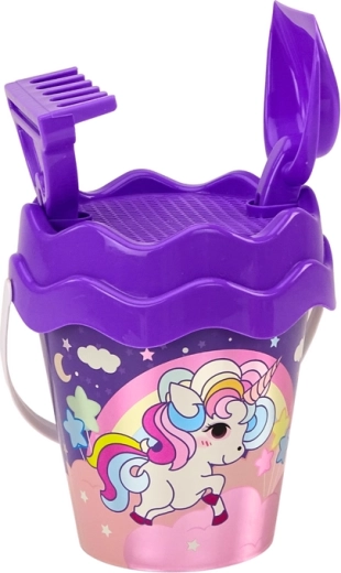 Bucket with sieve lid and a magical unicorn motif