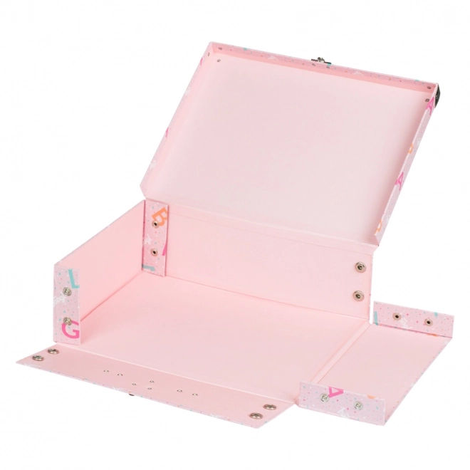 Folding School Suitcase in Pink with Metal Accents