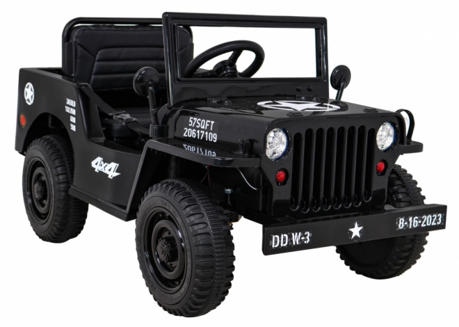 Retro military car for kids black + 4x4 drive + remote control + 2 luggage racks + slow start + MP3 LED