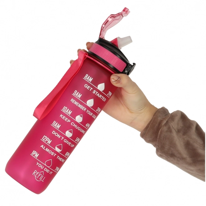 Motivational Pink Water Bottle with Straw and Handle - 1L