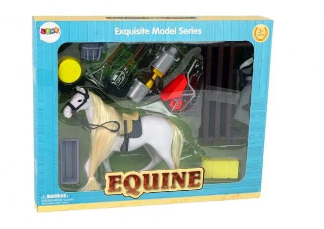 Horse Figurine with Grooming Accessories and Enclosure