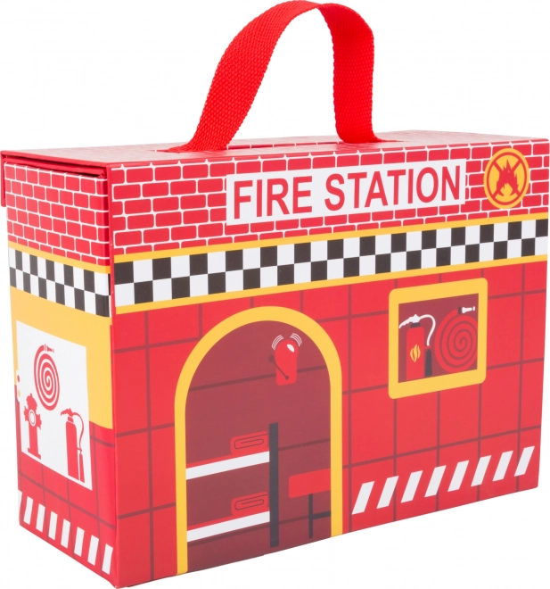 Kleine Fuß Holz Feuerwehrstation im Koffer