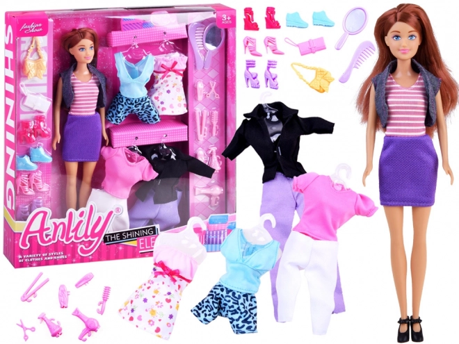 Doll with Clothes and Care Accessories Set