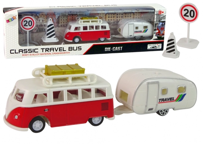 Red Bus and Camping Trailer Set