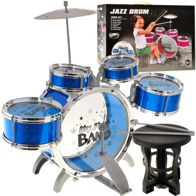 5-Piece Drum Set with Stool – blue