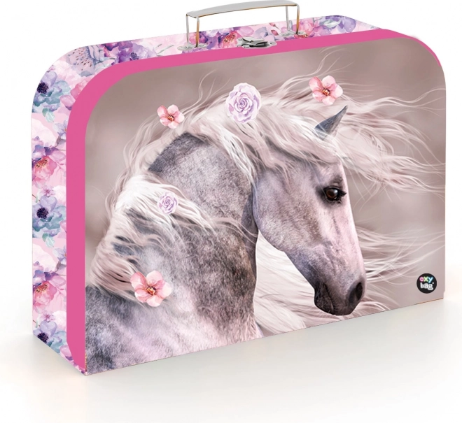 Laminate suitcase with romantic horse design