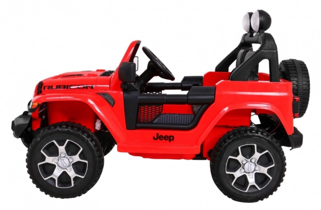 Jeep Wrangler Rubicon baterie pro děti Červená + dálkové ovládání + rádio MP3 LED + kola EVA