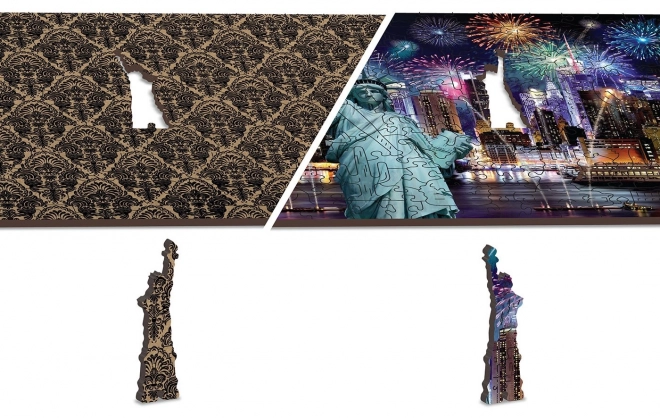 Wooden City Wooden Puzzle Nighttime New York 2-in-1