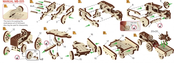 Wooden 3d model tractor with trailer