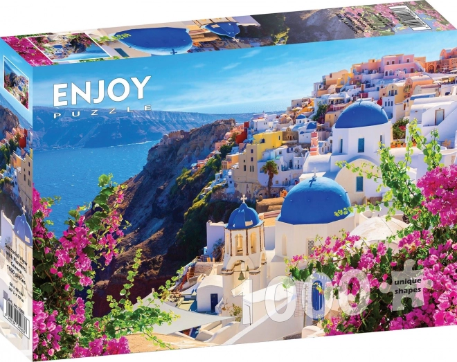 Puzzle Santorini with Flowers, Greece 1000 Pieces