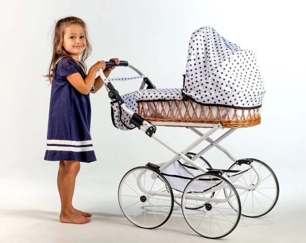 Retro Doll Pram with Adjustable Handle