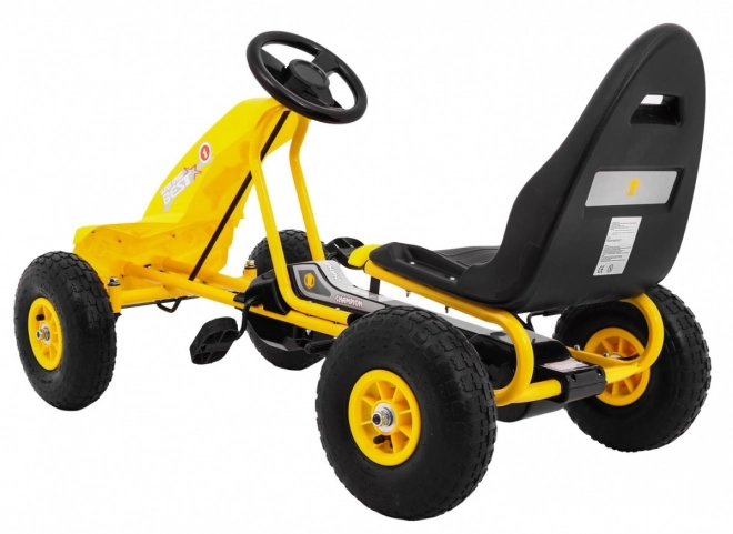 Pedal Go-Kart Champion for Kids 3+ Yellow with Inflatable Tires, Adjustable Seat and Hand Brake