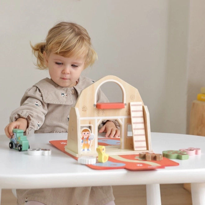 Tooky Toy Dřevěná skládací farma s figurkami zvířátek