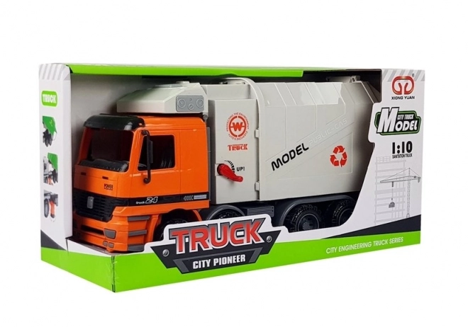 Orange and Grey Push-Powered Garbage Truck Toy