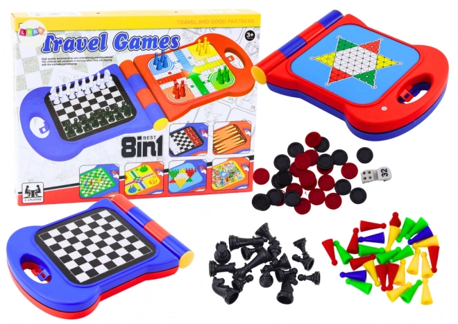 Travel Game Set 8-in-1: Chess, Checkers, Ludo, Backgammon, Snakes and Ladders