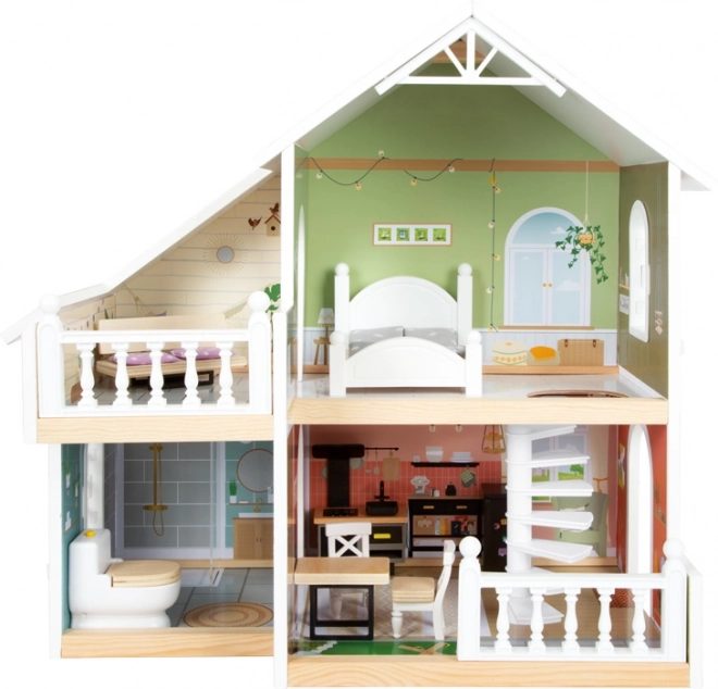 Wooden Dollhouse with Terrace