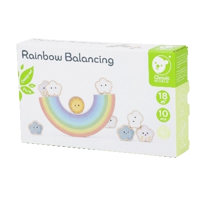 Wooden Rainbow Balancing Game with Clouds