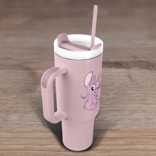 Tazza da viaggio Lilo e Stitch con cannuccia rosa