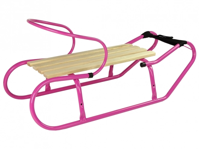 Metal sleds with backrest and pink strap