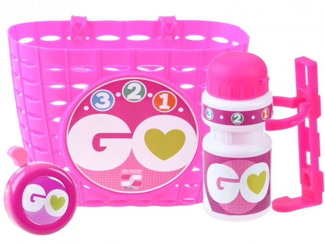 Pink Bicycle and Scooter Accessory Set with Basket, Bell, and Bottle