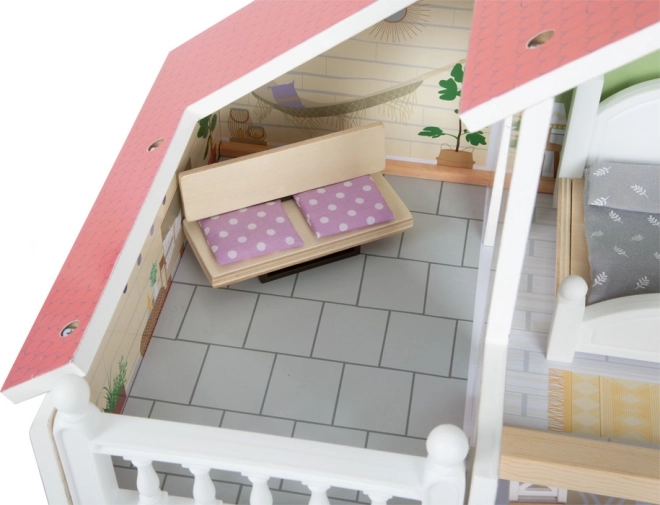 Wooden Dollhouse with Terrace