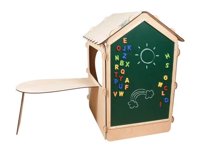 Wooden Playhouse with Blackboard and Table