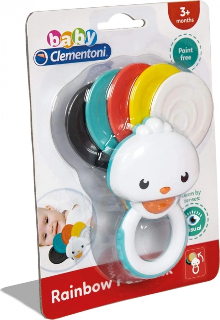 Clementoni Baby Rainbow Peacock Rattle and Teether 2-in-1