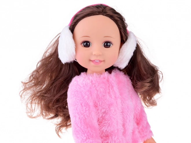 Charming Doll with Pink Fur Winter Outfit