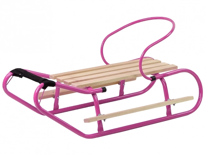 Metal sleds with backrest and pink strap