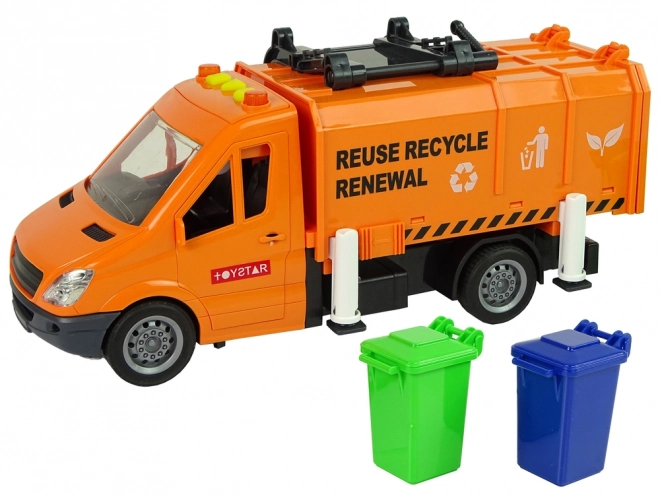 Orange Friction-Powered Garbage Truck with Sound Effects