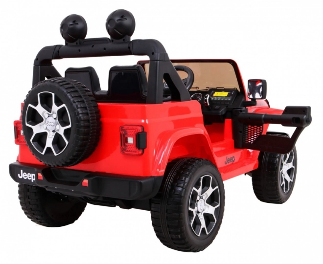 Jeep Wrangler Rubicon baterie pro děti Červená + dálkové ovládání + rádio MP3 LED + kola EVA