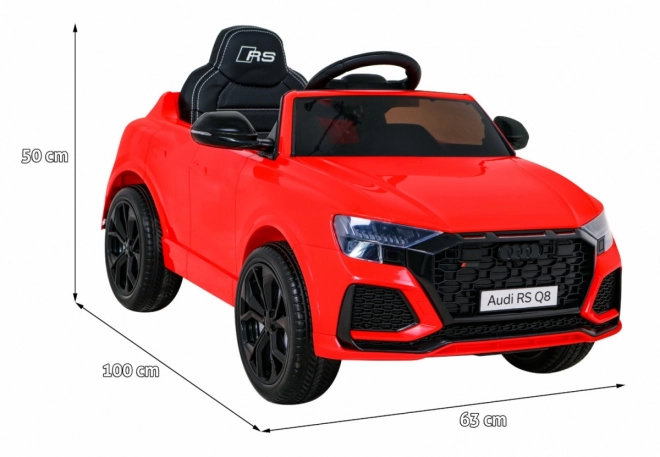 Audi RS Q8 Autobatéria + diaľkové ovládanie + pomalý štart + EVA + LED + MP3 USB – Červená