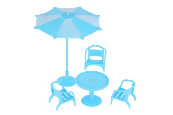 Doll Furniture Set with Table, Chairs, and Parasol