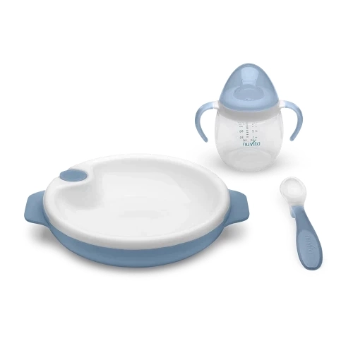 Feeding Set with Silicone Spoon and Cup - Powder Blue