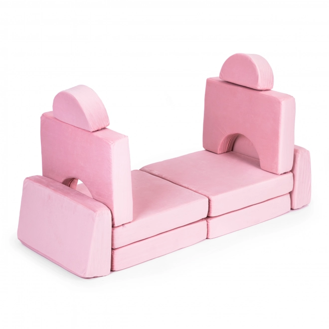 Large Modular Foldable Children's Sofa with 10 Pillows - Pink