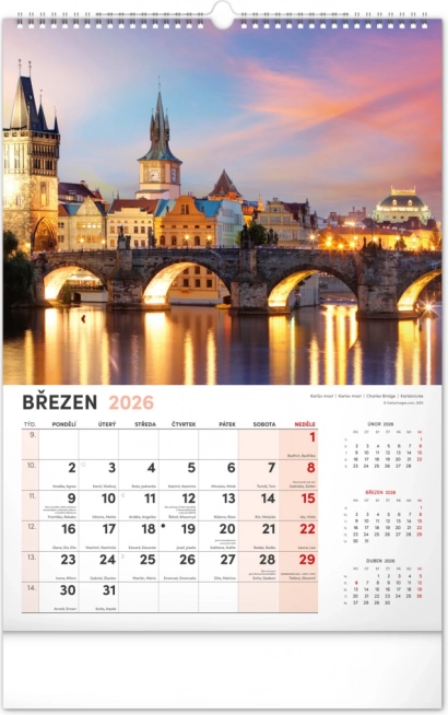 Calendrier mural Prague 2026