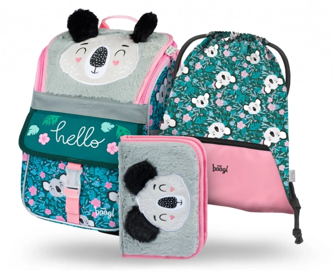 Baagl Set Zippy Baby Koala School Backpack, Pencil Case, and Shoe Bag