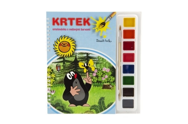 Omalovánka Krtek s vodovými barvami a štětcem