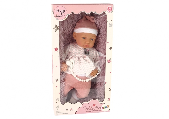 Baby Doll with Pink Pacifier and Feather Blanket