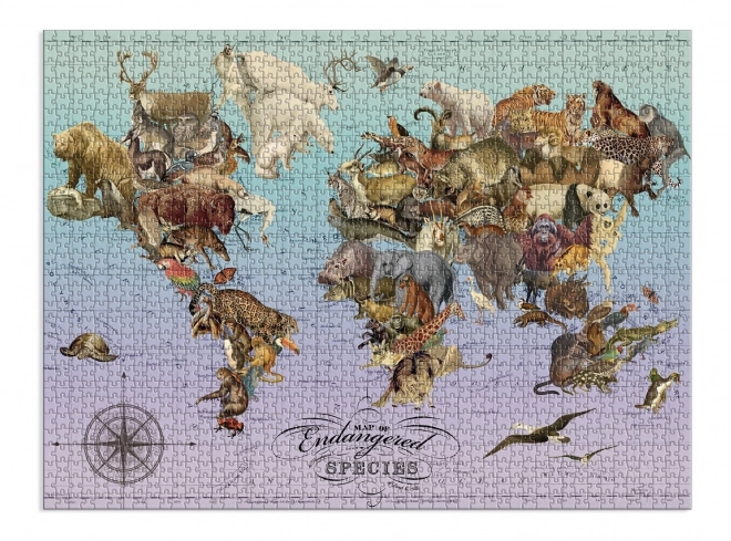 Galison Puzzle Endangered Species Map 1500 Piece