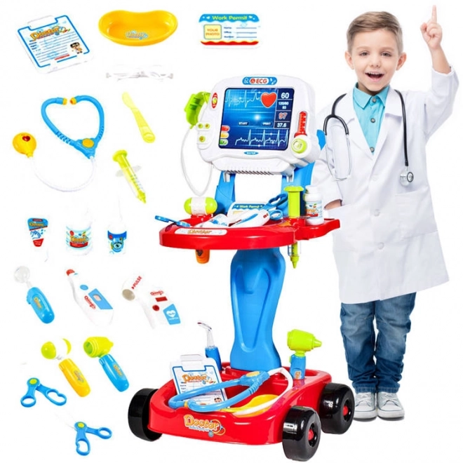 Doctor's Toy Set with Medical Trolley for Children – red