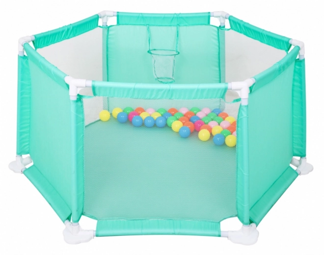 Children's Playpen with Colorful Balls and Basketball Hoop