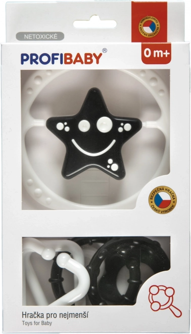 Baby Rattle Set: Chain & Star/Flower Black and White