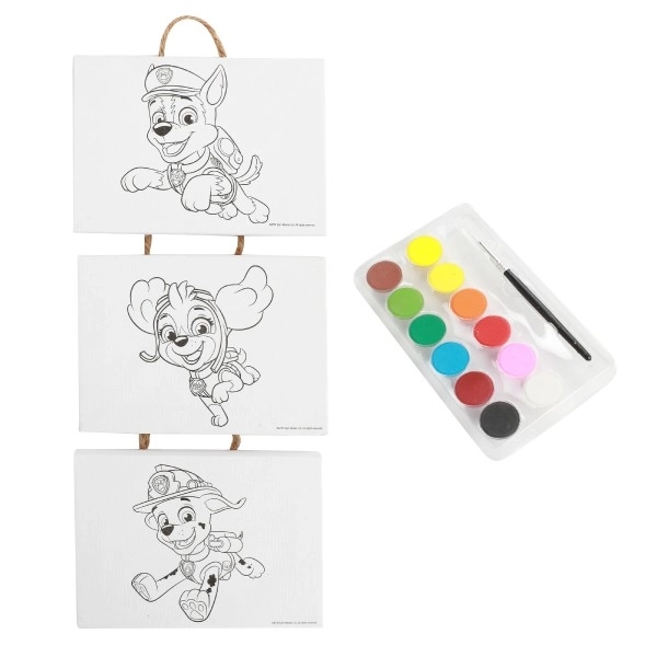 Mini tela su corda 3 pezzi 18x13cm Paw Patrol/La squadra dei cuccioli con pennello e colori in pellicola