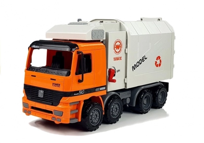 Orange and Grey Push-Powered Garbage Truck Toy