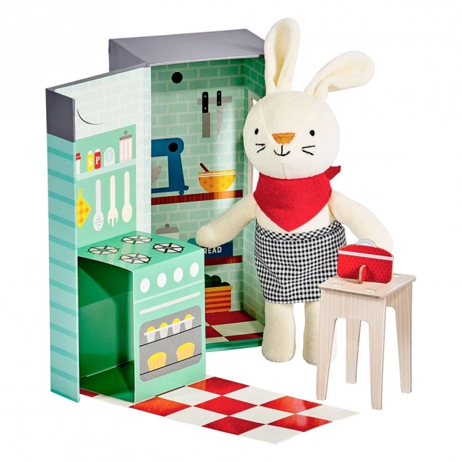 Petit Collage Plush Rabbit in the Kitchen